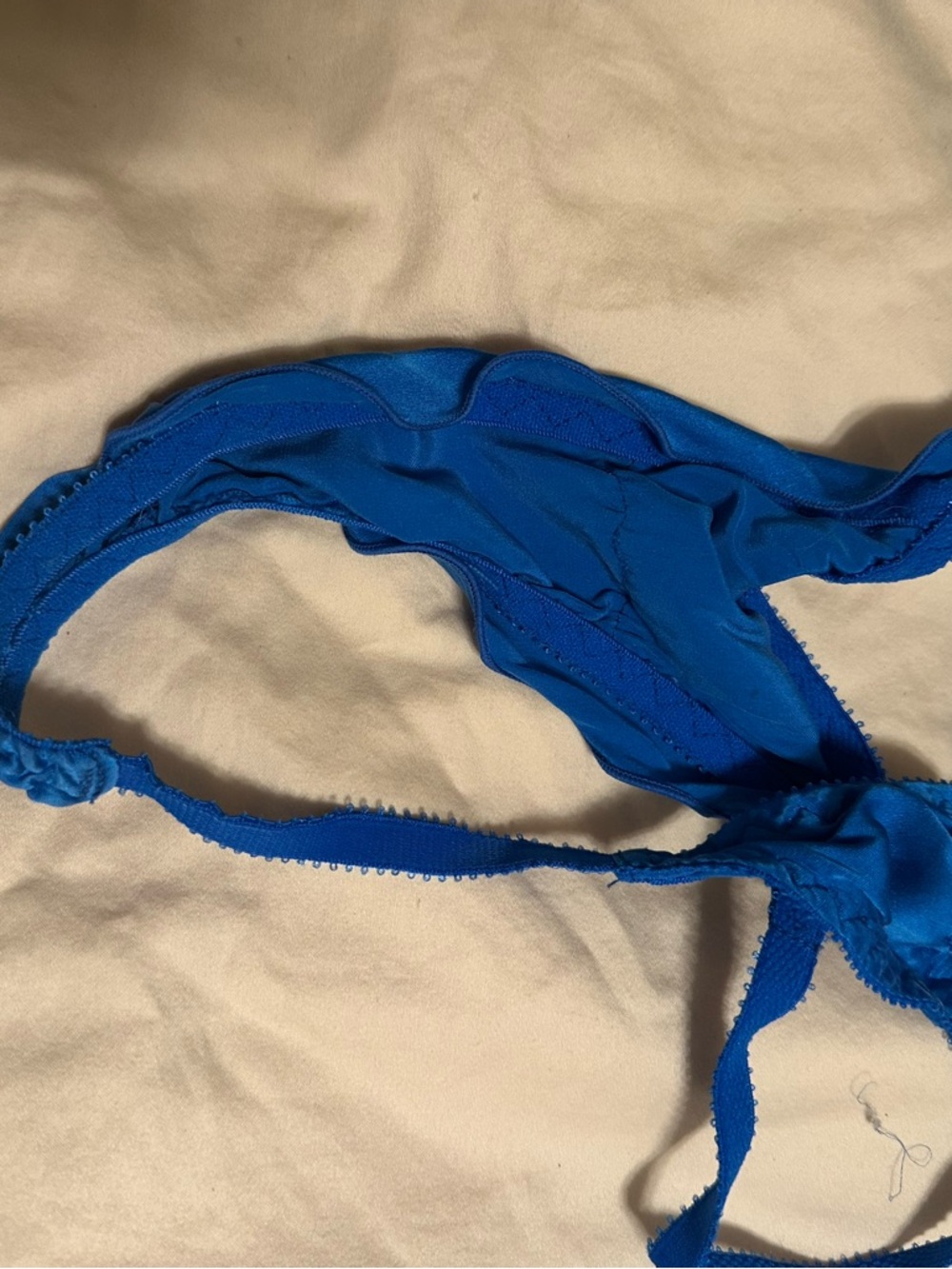 Vintage 1980’s Jeune Europa Sheer Lace Bra/Silk Thong & Garter Set Cobalt Blue - Picture 5 of 11